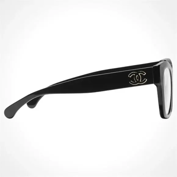 New CHANEL Eyeglasses Black Gold Butterfly Square Acetate Womens - Picture 3 of 5